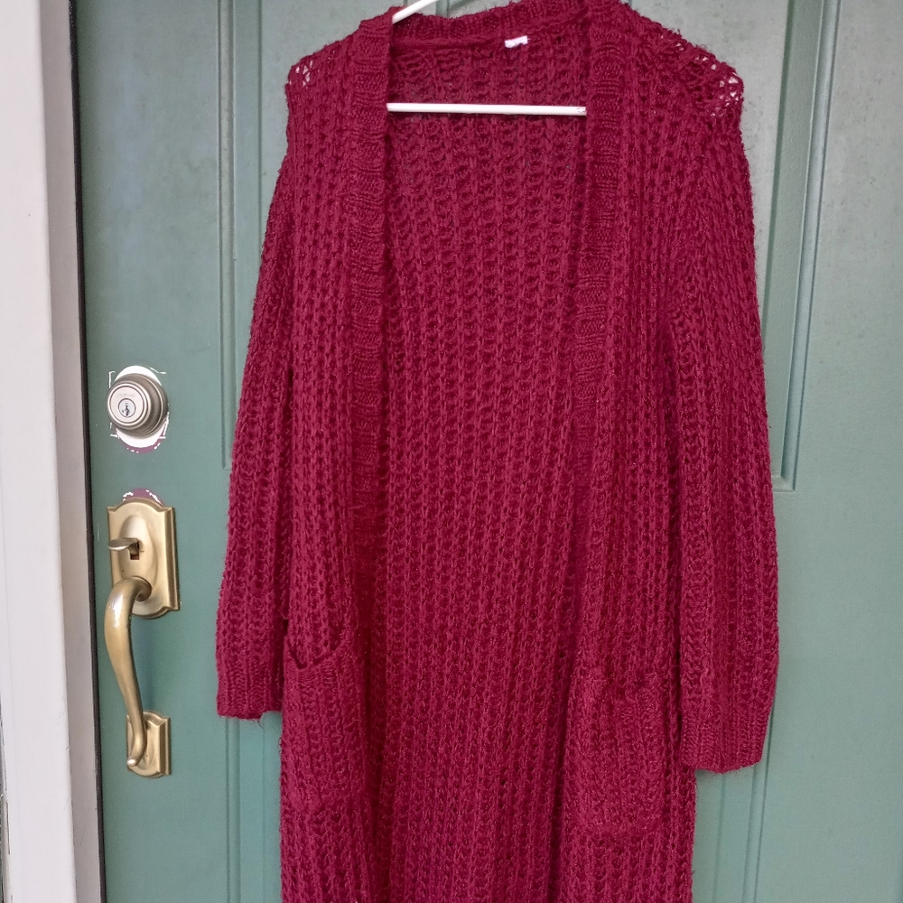 Long Burgundy Cardigan